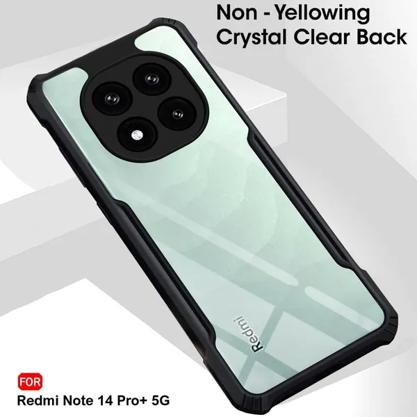 Black_Shockproof_Bumper_Crystal__Back_Case_Cover_Compatible_With_Xiaomi_Redmi_Note_14_Pro_Plus_5G__Minimalist_Pc+Tpu_360_Protection_Tough_Rugged_Design
