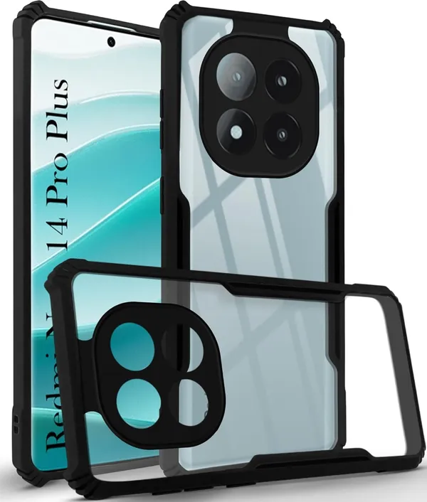 Black_Shockproof_Bumper_Crystal__Back_Case_Cover_Compatible_With_Xiaomi_Redmi_Note_14_Pro_Plus_5G__Minimalist_Pc+Tpu_360_Protection_Tough_Rugged_Design