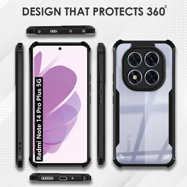 Black_Shockproof_Bumper_Crystal__Back_Case_Cover_Compatible_With_Xiaomi_Redmi_Note_14_Pro_Plus_5G__Minimalist_Pc+Tpu_360_Protection_Tough_Rugged_Design