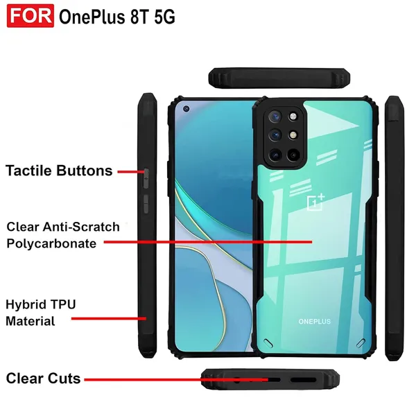 Bumper_Black_Shockproof_Bumper_Crystal__Back_Case_Cover_Compatible_With_Oneplus_8T_/_Oneplus_9R_/_1+_9R_/_1+8T__Minimalist_Pc+Tpu_360_Protection_Tough_Rugged_Design