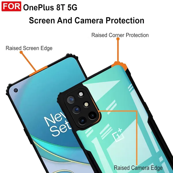 Bumper_Black_Shockproof_Bumper_Crystal__Back_Case_Cover_Compatible_With_Oneplus_8T_/_Oneplus_9R_/_1+_9R_/_1+8T__Minimalist_Pc+Tpu_360_Protection_Tough_Rugged_Design