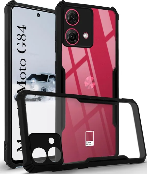 Bumper_Black_Shockproof_Bumper_Crystal__Back_Case_Cover_Compatible_With_Motorola_Moto_G84_5G__Minimalist_Pc+Tpu_360_Protection_Tough_Rugged_Design