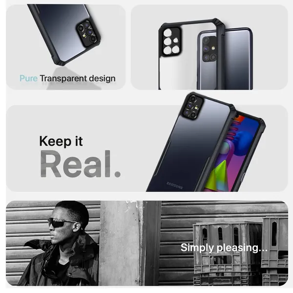 Bumper_Black_Shockproof_Bumper_Crystal__Back_Case_Cover_Compatible_With_Samsung_Galaxy_M51__Minimalist_Pc+Tpu_360_Protection_Tough_Rugged_Design