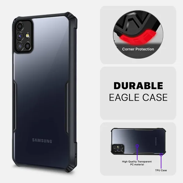Bumper_Black_Shockproof_Bumper_Crystal__Back_Case_Cover_Compatible_With_Samsung_Galaxy_M51__Minimalist_Pc+Tpu_360_Protection_Tough_Rugged_Design