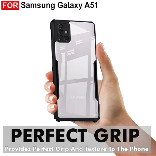 Bumper_Black_Shockproof_Bumper_Crystal__Back_Case_Cover_Compatible_With_Samsung_Galaxy_M51__Minimalist_Pc+Tpu_360_Protection_Tough_Rugged_Design