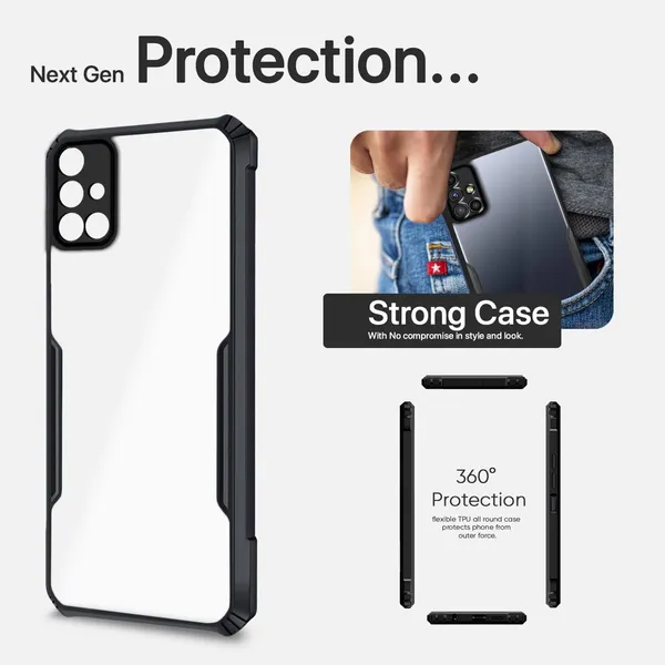 Bumper_Black_Shockproof_Bumper_Crystal__Back_Case_Cover_Compatible_With_Samsung_Galaxy_M51__Minimalist_Pc+Tpu_360_Protection_Tough_Rugged_Design