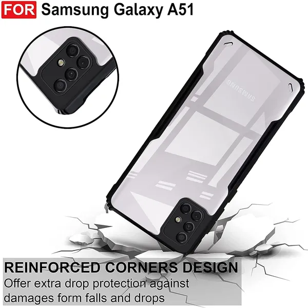 Bumper_Black_Shockproof_Bumper_Crystal__Back_Case_Cover_Compatible_With_Samsung_Galaxy_M51__Minimalist_Pc+Tpu_360_Protection_Tough_Rugged_Design