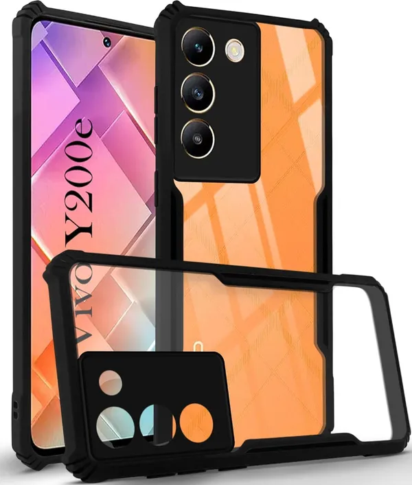 Bumper_Black_Shockproof_Bumper_Crystal__Back_Case_Cover_Compatible_With_Vivo_Y200E_5G_/_Vivo_T3_5G__Minimalist_Pc+Tpu_360_Protection_Tough_Rugged_Design