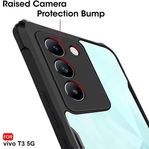 Bumper_Black_Shockproof_Bumper_Crystal__Back_Case_Cover_Compatible_With_Vivo_Y200E_5G_/_Vivo_T3_5G__Minimalist_Pc+Tpu_360_Protection_Tough_Rugged_Design