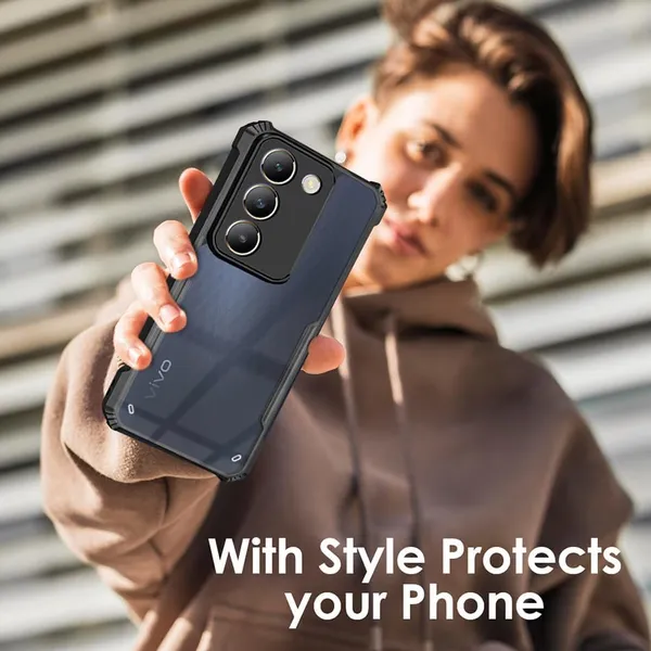 Bumper_Black_Shockproof_Bumper_Crystal__Back_Case_Cover_Compatible_With_Vivo_Y200E_5G_/_Vivo_T3_5G__Minimalist_Pc+Tpu_360_Protection_Tough_Rugged_Design