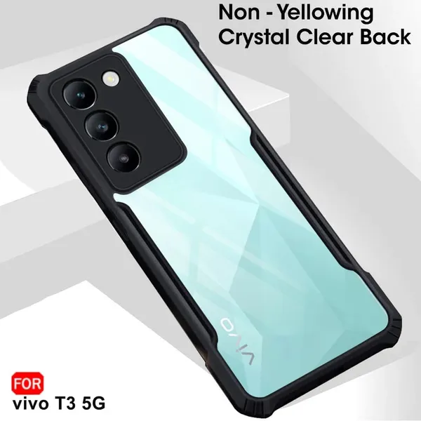 Bumper_Black_Shockproof_Bumper_Crystal__Back_Case_Cover_Compatible_With_Vivo_Y200E_5G_/_Vivo_T3_5G__Minimalist_Pc+Tpu_360_Protection_Tough_Rugged_Design