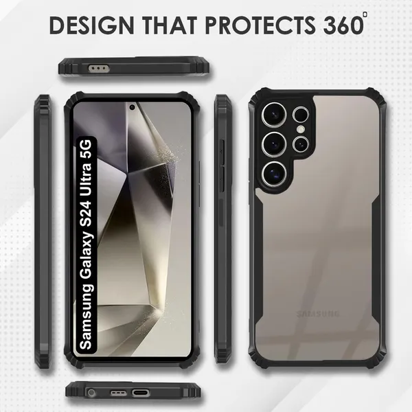 Bumper_Black_Shockproof_Bumper_Crystal__Back_Case_Cover_Compatible_With_Samsung_Galaxy_S24_Ultra_5G__Minimalist_Pc+Tpu_360_Protection_Tough_Rugged_Design