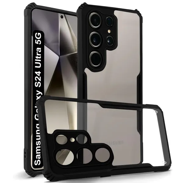 Bumper_Black_Shockproof_Bumper_Crystal__Back_Case_Cover_Compatible_With_Samsung_Galaxy_S24_Ultra_5G__Minimalist_Pc+Tpu_360_Protection_Tough_Rugged_Design