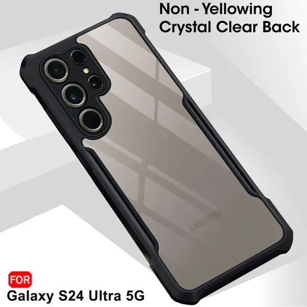 Bumper_Black_Shockproof_Bumper_Crystal__Back_Case_Cover_Compatible_With_Samsung_Galaxy_S24_Ultra_5G__Minimalist_Pc+Tpu_360_Protection_Tough_Rugged_Design