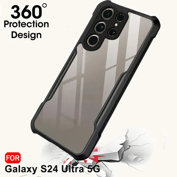 Bumper_Black_Shockproof_Bumper_Crystal__Back_Case_Cover_Compatible_With_Samsung_Galaxy_S24_Ultra_5G__Minimalist_Pc+Tpu_360_Protection_Tough_Rugged_Design