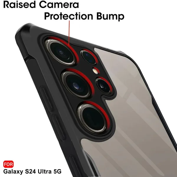 Bumper_Black_Shockproof_Bumper_Crystal__Back_Case_Cover_Compatible_With_Samsung_Galaxy_S24_Ultra_5G__Minimalist_Pc+Tpu_360_Protection_Tough_Rugged_Design