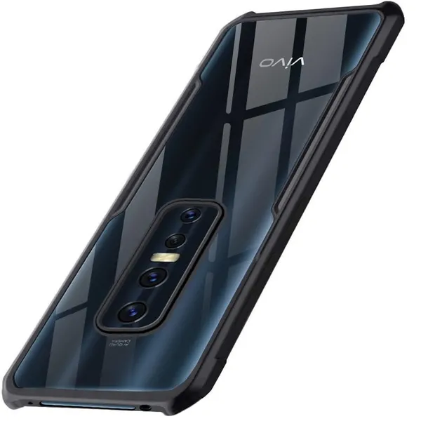 Bumper_Black_Shockproof_Bumper_Crystal__Back_Case_Cover_Compatible_With_Vivo_V17_Pro__Minimalist_Pc+Tpu_360_Protection_Tough_Rugged_Design