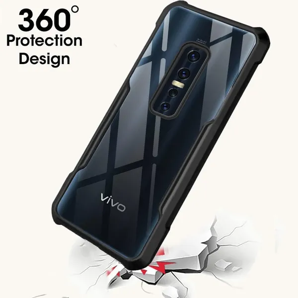 Bumper_Black_Shockproof_Bumper_Crystal__Back_Case_Cover_Compatible_With_Vivo_V17_Pro__Minimalist_Pc+Tpu_360_Protection_Tough_Rugged_Design