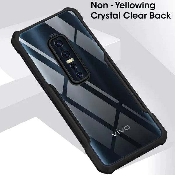 Bumper_Black_Shockproof_Bumper_Crystal__Back_Case_Cover_Compatible_With_Vivo_V17_Pro__Minimalist_Pc+Tpu_360_Protection_Tough_Rugged_Design