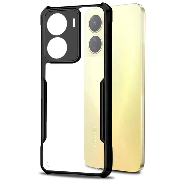 Bumper_Black_Shockproof_Bumper_Crystal__Back_Case_Cover_Compatible_With_Vivo_T2X_5G_/_Y16_4G_/_Y56_5G_/_Y35_5G__Minimalist_Pc+Tpu_360_Protection_Tough_Rugged_Design