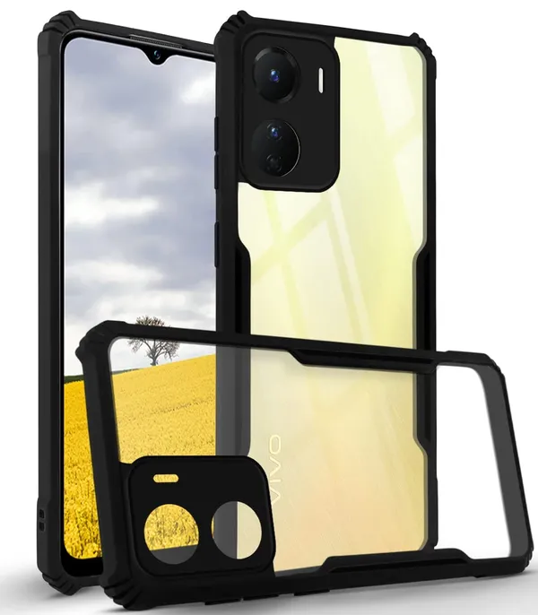 Bumper_Black_Shockproof_Bumper_Crystal__Back_Case_Cover_Compatible_With_Vivo_T2X_5G_/_Y16_4G_/_Y56_5G_/_Y35_5G__Minimalist_Pc+Tpu_360_Protection_Tough_Rugged_Design