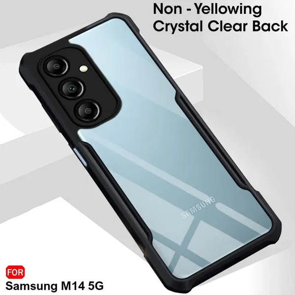 Bumper_Black_Shockproof_Bumper_Crystal__Back_Case_Cover_Compatible_With_Samsung_Galaxy_M14_5G__Minimalist_Pc+Tpu_360_Protection_Tough_Rugged_Design