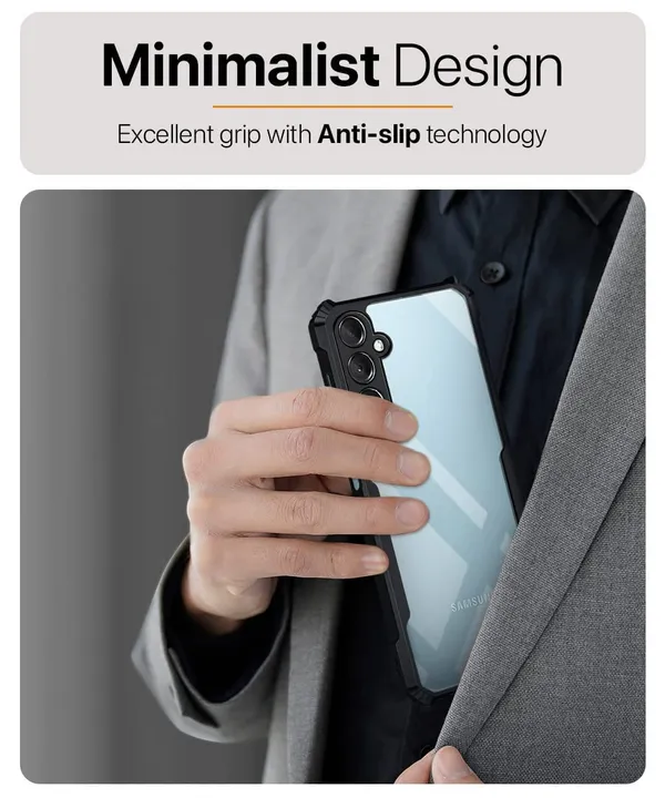 Bumper_Black_Shockproof_Bumper_Crystal__Back_Case_Cover_Compatible_With_Samsung_Galaxy_M14_5G__Minimalist_Pc+Tpu_360_Protection_Tough_Rugged_Design