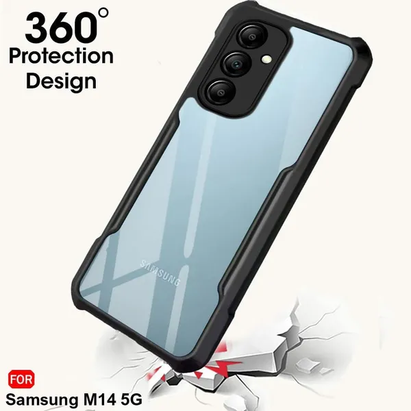 Bumper_Black_Shockproof_Bumper_Crystal__Back_Case_Cover_Compatible_With_Samsung_Galaxy_M14_5G__Minimalist_Pc+Tpu_360_Protection_Tough_Rugged_Design
