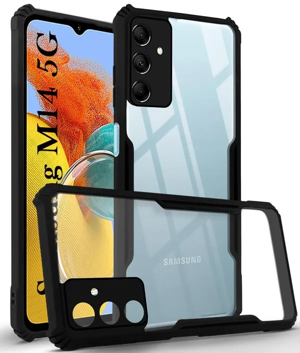 Bumper_Black_Shockproof_Bumper_Crystal__Back_Case_Cover_Compatible_With_Samsung_Galaxy_M14_5G__Minimalist_Pc+Tpu_360_Protection_Tough_Rugged_Design