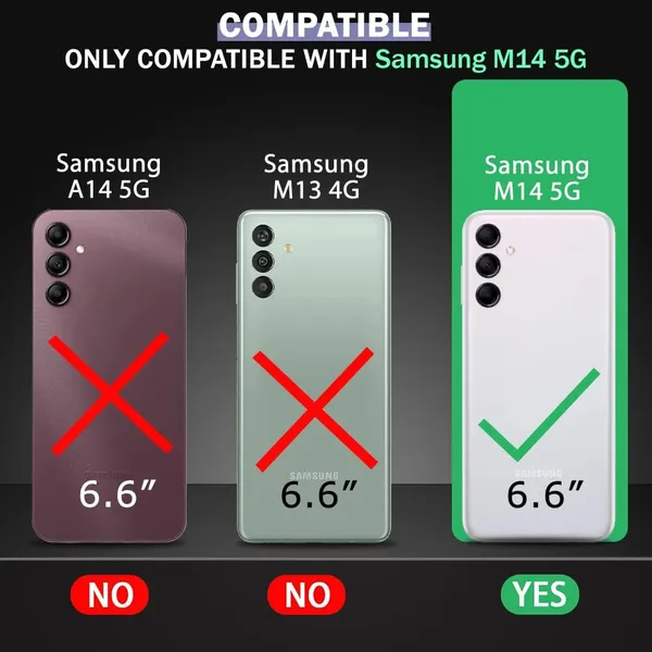 Bumper_Black_Shockproof_Bumper_Crystal__Back_Case_Cover_Compatible_With_Samsung_Galaxy_M14_5G__Minimalist_Pc+Tpu_360_Protection_Tough_Rugged_Design