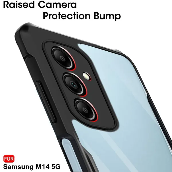 Bumper_Black_Shockproof_Bumper_Crystal__Back_Case_Cover_Compatible_With_Samsung_Galaxy_M14_5G__Minimalist_Pc+Tpu_360_Protection_Tough_Rugged_Design