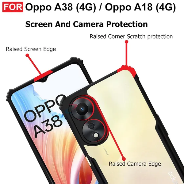 Bumper_Black_Shockproof_Bumper_Crystal__Back_Case_Cover_Compatible_With_Oppo_A38_4G_/_Oppo_A18_4G__Minimalist_Pc+Tpu_360_Protection_Tough_Rugged_Design