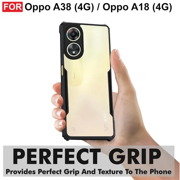 Bumper_Black_Shockproof_Bumper_Crystal__Back_Case_Cover_Compatible_With_Oppo_A38_4G_/_Oppo_A18_4G__Minimalist_Pc+Tpu_360_Protection_Tough_Rugged_Design