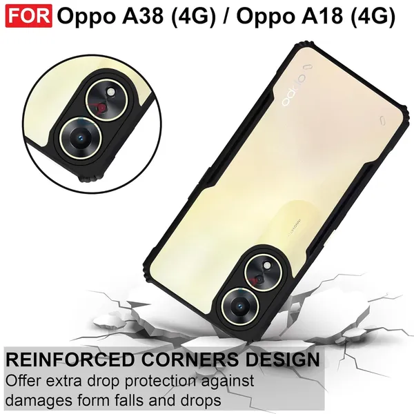 Bumper_Black_Shockproof_Bumper_Crystal__Back_Case_Cover_Compatible_With_Oppo_A38_4G_/_Oppo_A18_4G__Minimalist_Pc+Tpu_360_Protection_Tough_Rugged_Design