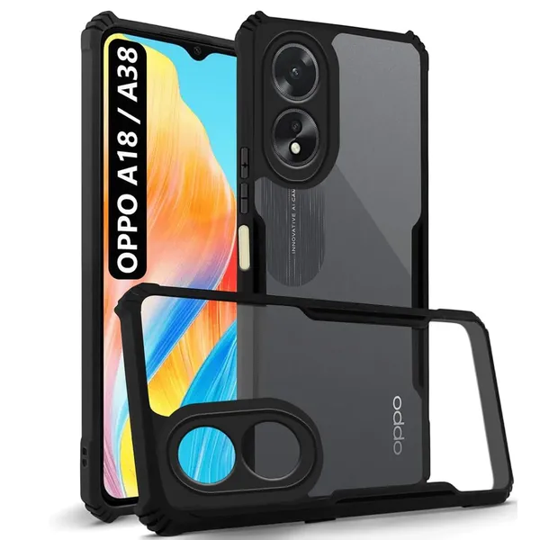 Bumper_Black_Shockproof_Bumper_Crystal__Back_Case_Cover_Compatible_With_Oppo_A38_4G_/_Oppo_A18_4G__Minimalist_Pc+Tpu_360_Protection_Tough_Rugged_Design