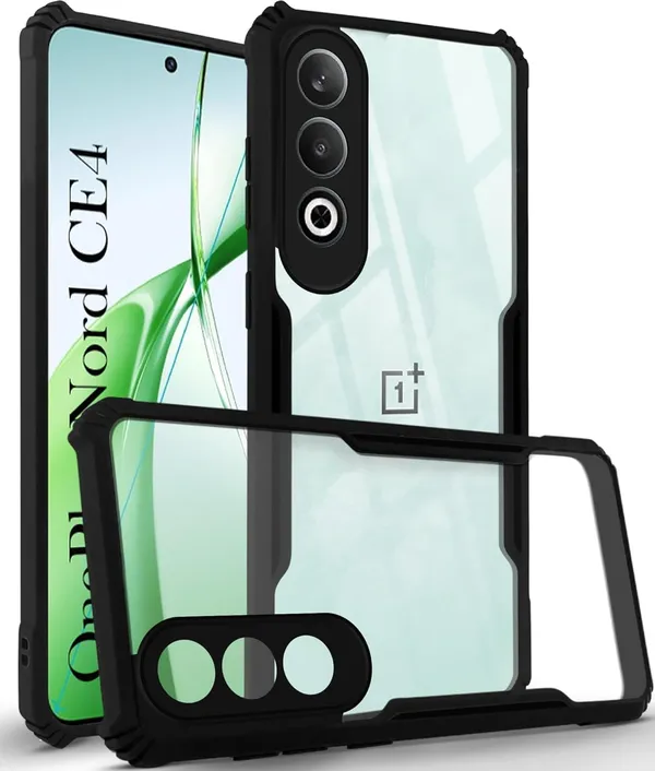 Bumper_Black_Shockproof_Bumper_Crystal__Back_Case_Cover_Compatible_With_Oneplus_Nord_Ce_4_5G_/_1+Nord_Ce4_5G__Minimalist_Pc+Tpu_360_Protection_Tough_Rugged_Design