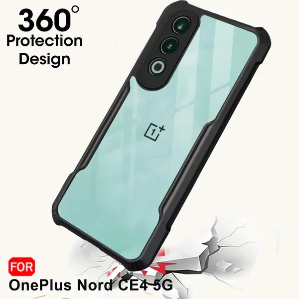 Bumper_Black_Shockproof_Bumper_Crystal__Back_Case_Cover_Compatible_With_Oneplus_Nord_Ce_4_5G_/_1+Nord_Ce4_5G__Minimalist_Pc+Tpu_360_Protection_Tough_Rugged_Design