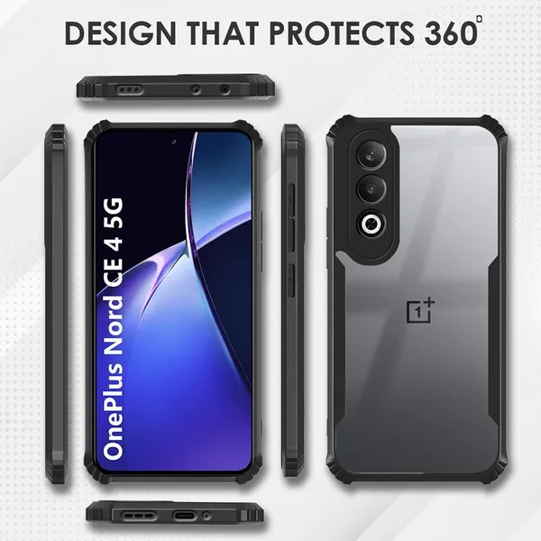 Bumper_Black_Shockproof_Bumper_Crystal__Back_Case_Cover_Compatible_With_Oneplus_Nord_Ce_4_5G_/_1+Nord_Ce4_5G__Minimalist_Pc+Tpu_360_Protection_Tough_Rugged_Design