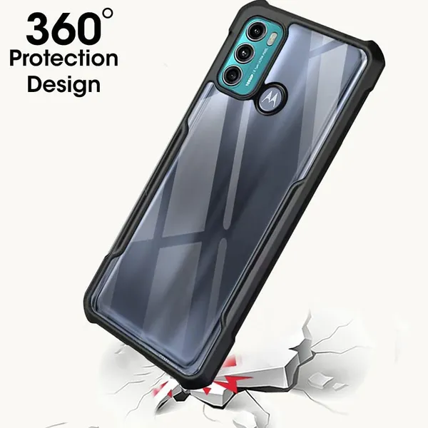 Bumper_Black_Shockproof_Bumper_Crystal__Back_Case_Cover_Compatible_With_Motorola_Moto_G40_Fusion/Moto_G60__Minimalist_Pc+Tpu_360_Protection_Tough_Rugged_Design