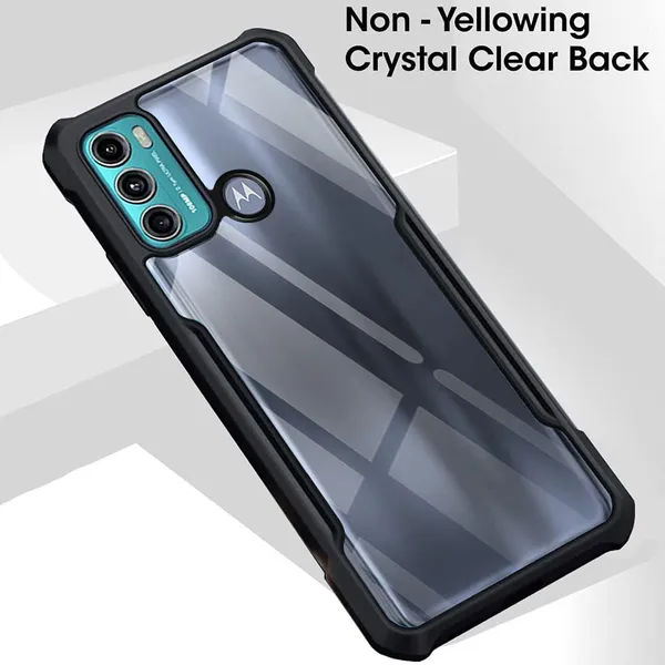 Bumper_Black_Shockproof_Bumper_Crystal__Back_Case_Cover_Compatible_With_Motorola_Moto_G40_Fusion/Moto_G60__Minimalist_Pc+Tpu_360_Protection_Tough_Rugged_Design