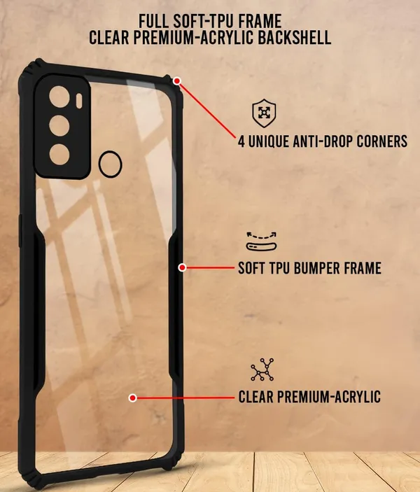 Bumper_Black_Shockproof_Bumper_Crystal__Back_Case_Cover_Compatible_With_Motorola_Moto_G40_Fusion/Moto_G60__Minimalist_Pc+Tpu_360_Protection_Tough_Rugged_Design