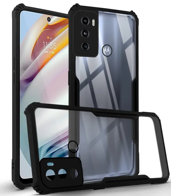 Bumper_Black_Shockproof_Bumper_Crystal__Back_Case_Cover_Compatible_With_Motorola_Moto_G40_Fusion/Moto_G60__Minimalist_Pc+Tpu_360_Protection_Tough_Rugged_Design