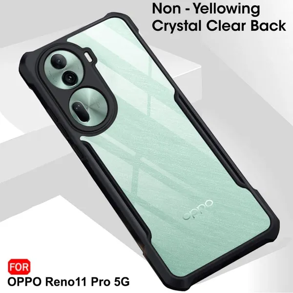 Bumper_Black_Shockproof_Bumper_Crystal__Back_Case_Cover_Compatible_With_Oppo_Reno_11_Pro__Minimalist_Pc+Tpu_360_Protection_Tough_Rugged_Design