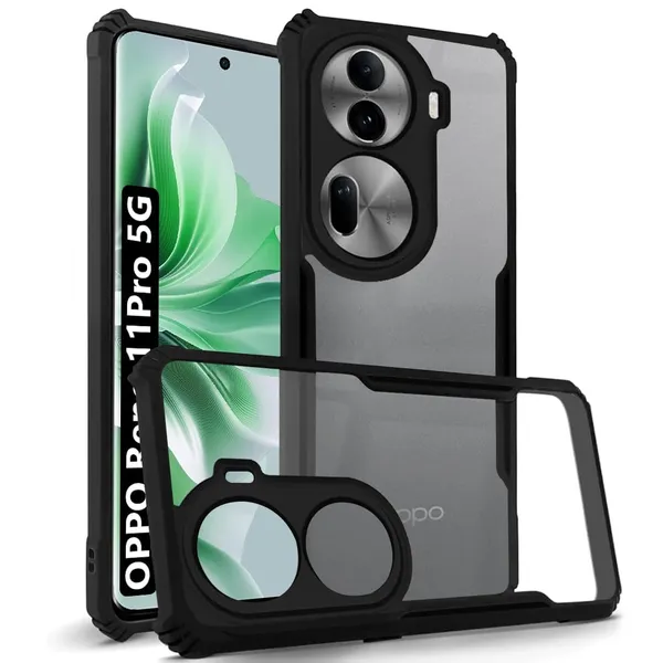 Bumper_Black_Shockproof_Bumper_Crystal__Back_Case_Cover_Compatible_With_Oppo_Reno_11_Pro__Minimalist_Pc+Tpu_360_Protection_Tough_Rugged_Design