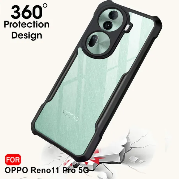 Bumper_Black_Shockproof_Bumper_Crystal__Back_Case_Cover_Compatible_With_Oppo_Reno_11_Pro__Minimalist_Pc+Tpu_360_Protection_Tough_Rugged_Design