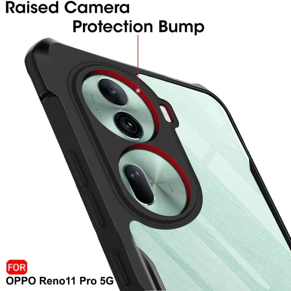 Bumper_Black_Shockproof_Bumper_Crystal__Back_Case_Cover_Compatible_With_Oppo_Reno_11_Pro__Minimalist_Pc+Tpu_360_Protection_Tough_Rugged_Design