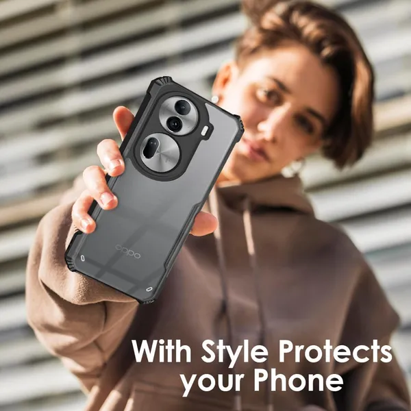 Bumper_Black_Shockproof_Bumper_Crystal__Back_Case_Cover_Compatible_With_Oppo_Reno_11_Pro__Minimalist_Pc+Tpu_360_Protection_Tough_Rugged_Design