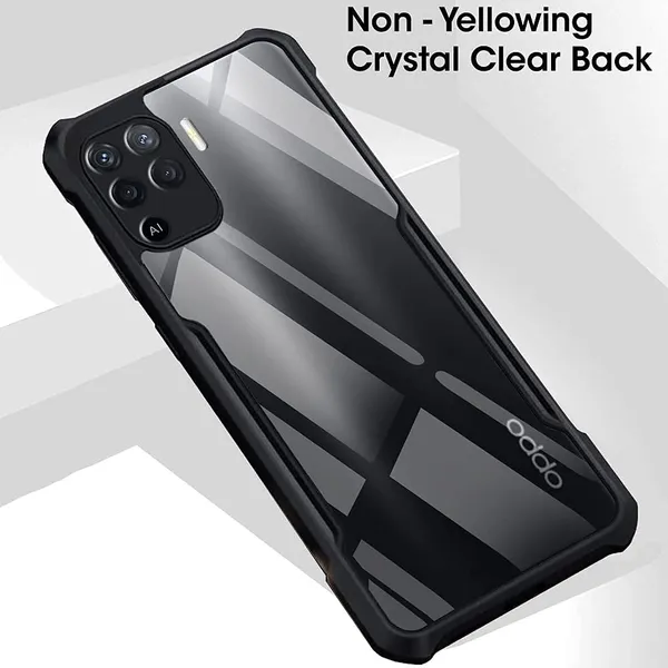 Bumper_Black_Shockproof_Bumper_Crystal__Back_Case_Cover_Compatible_With_Oppo_F19_Pro/Oppo_A94_4G_/_Reno5_F__Minimalist_Pc+Tpu_360_Protection_Tough_Rugged_Design