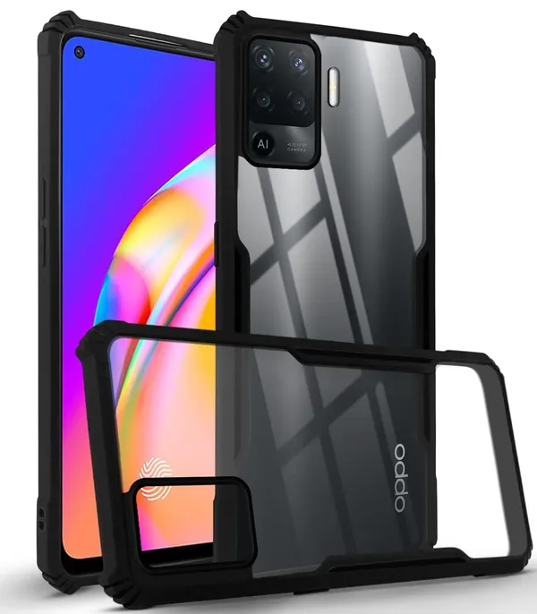 Bumper_Black_Shockproof_Bumper_Crystal__Back_Case_Cover_Compatible_With_Oppo_F19_Pro/Oppo_A94_4G_/_Reno5_F__Minimalist_Pc+Tpu_360_Protection_Tough_Rugged_Design