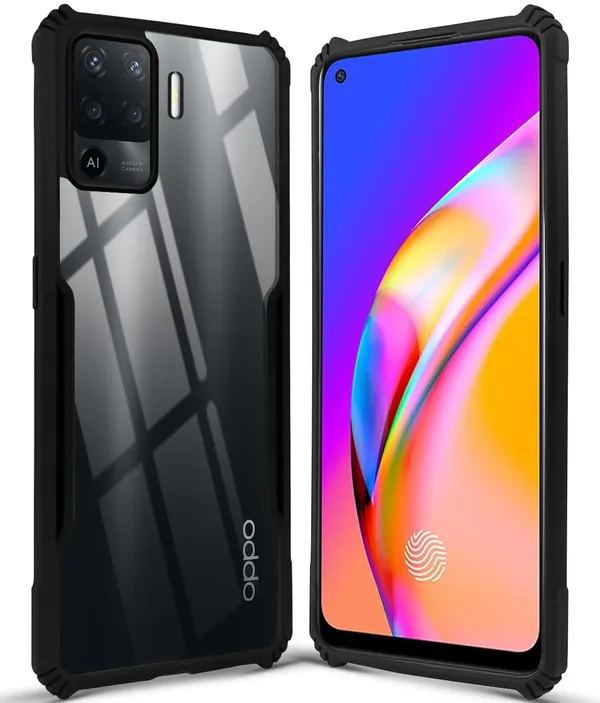Bumper_Black_Shockproof_Bumper_Crystal__Back_Case_Cover_Compatible_With_Oppo_F19_Pro/Oppo_A94_4G_/_Reno5_F__Minimalist_Pc+Tpu_360_Protection_Tough_Rugged_Design